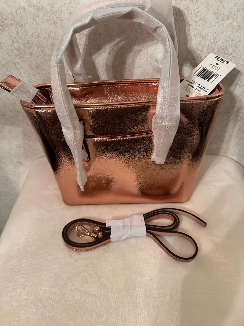 Michael Kors Metallic PrimRose Gold Leather Satchel with MK Charm - Picture 4 of 8